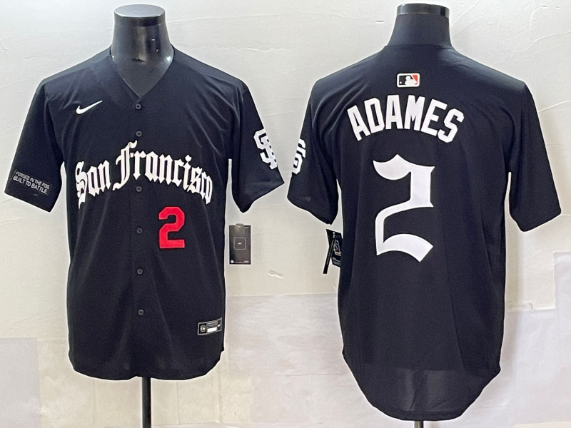 Men 2025 San Francisco Giants #2 Adames Black Five generations Joint Name Nike MLB Jersey style 2